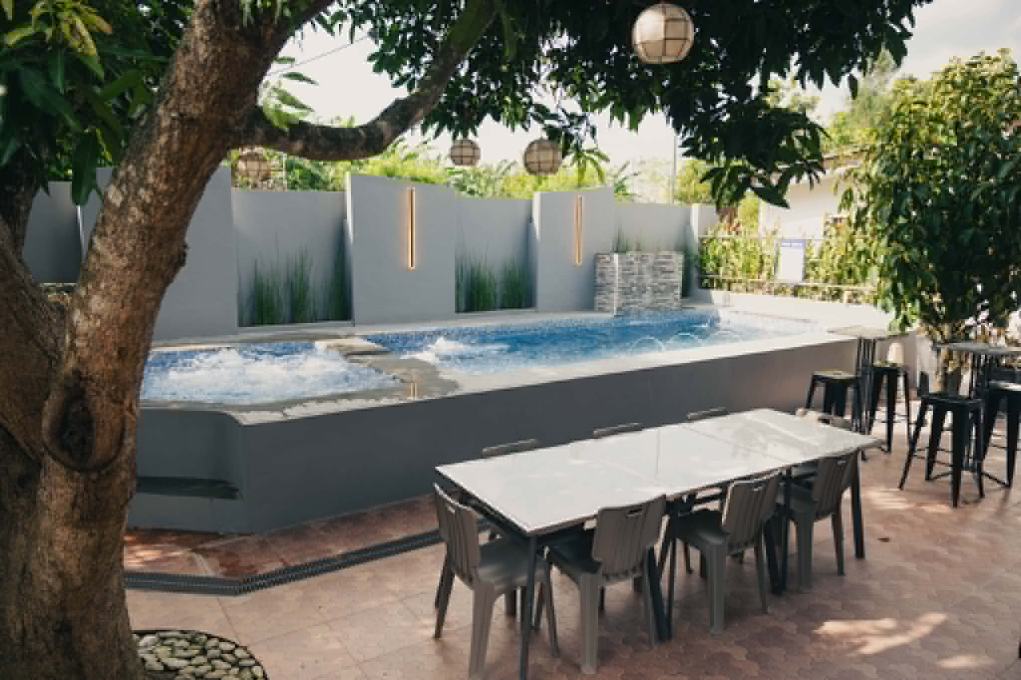 Villa 2 poolside dining area beside the pool