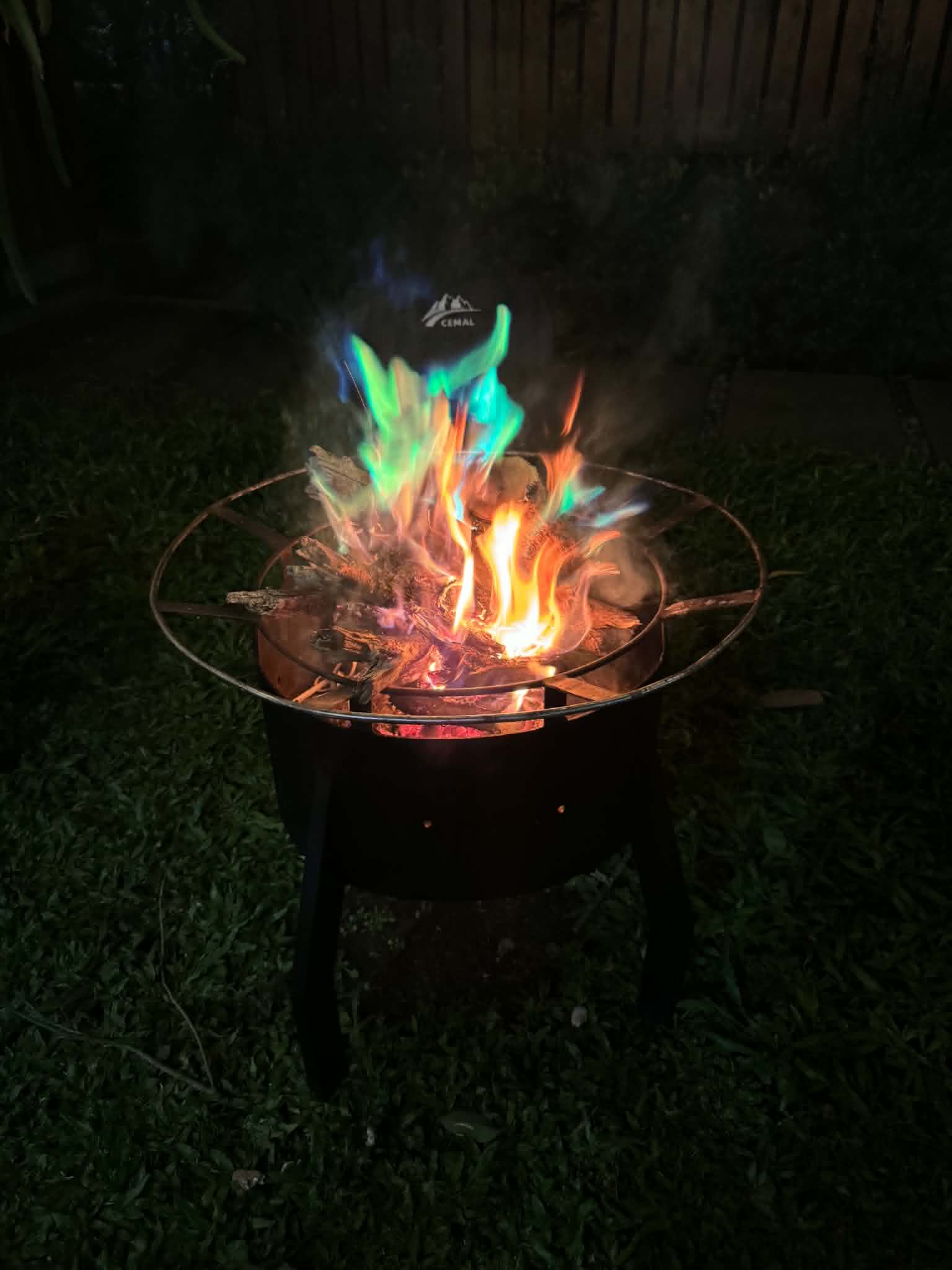 Villa 2 bonfire pit with colorful flames