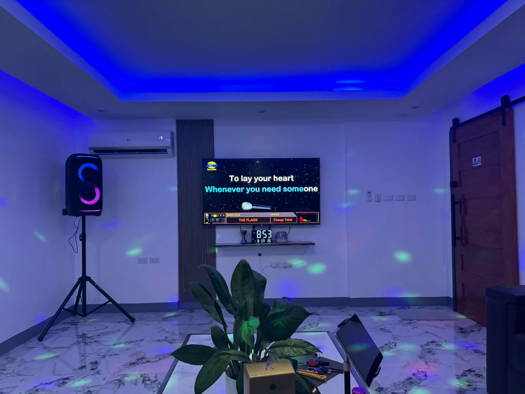 Villa 2 karaoke setup and projector screen